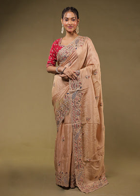 Cream Handloom Pure Georgette Saree With Blouse Piece