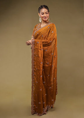 Rust Georgette Saree With Blouse Piece