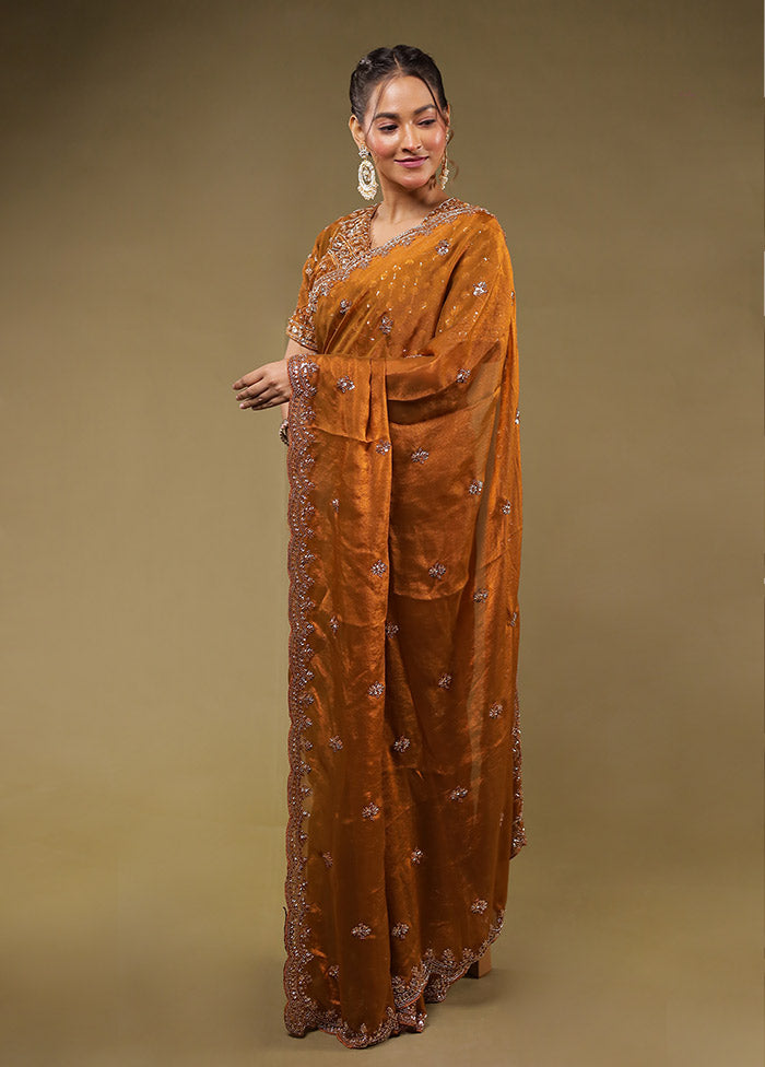 Rust Georgette Saree With Blouse Piece
