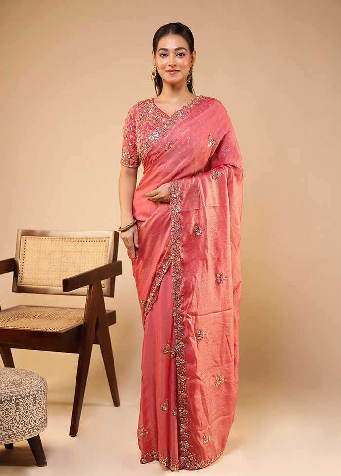Pink Georgette Saree With Blouse Piece