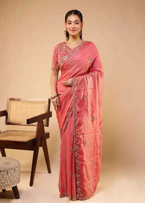 Pink Georgette Saree With Blouse Piece