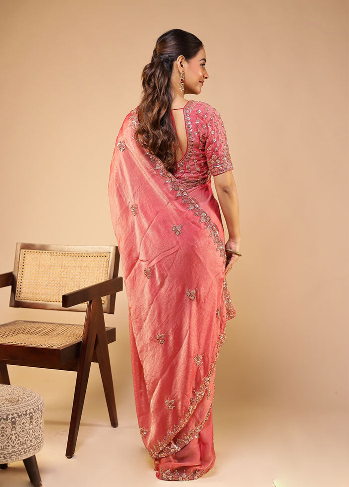 Pink Georgette Saree With Blouse Piece
