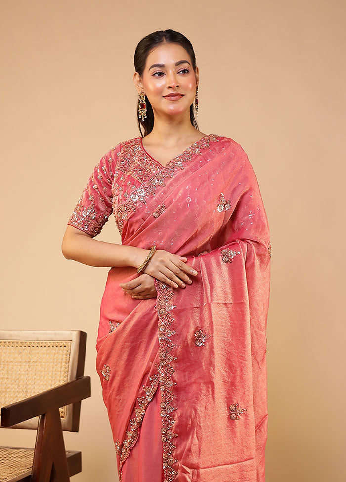 Pink Georgette Saree With Blouse Piece