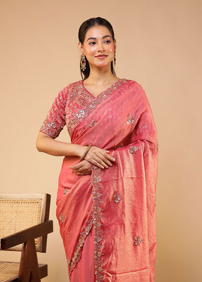 Pink Georgette Saree With Blouse Piece