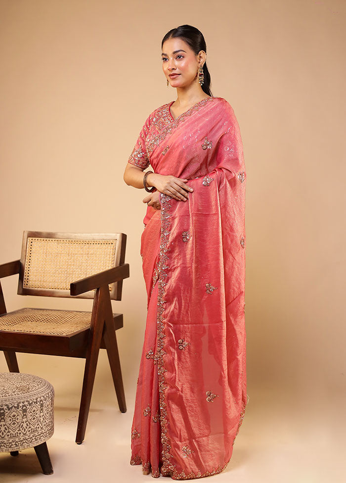 Pink Georgette Saree With Blouse Piece