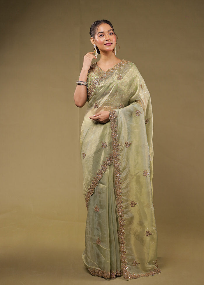 Green Georgette Saree With Blouse Piece