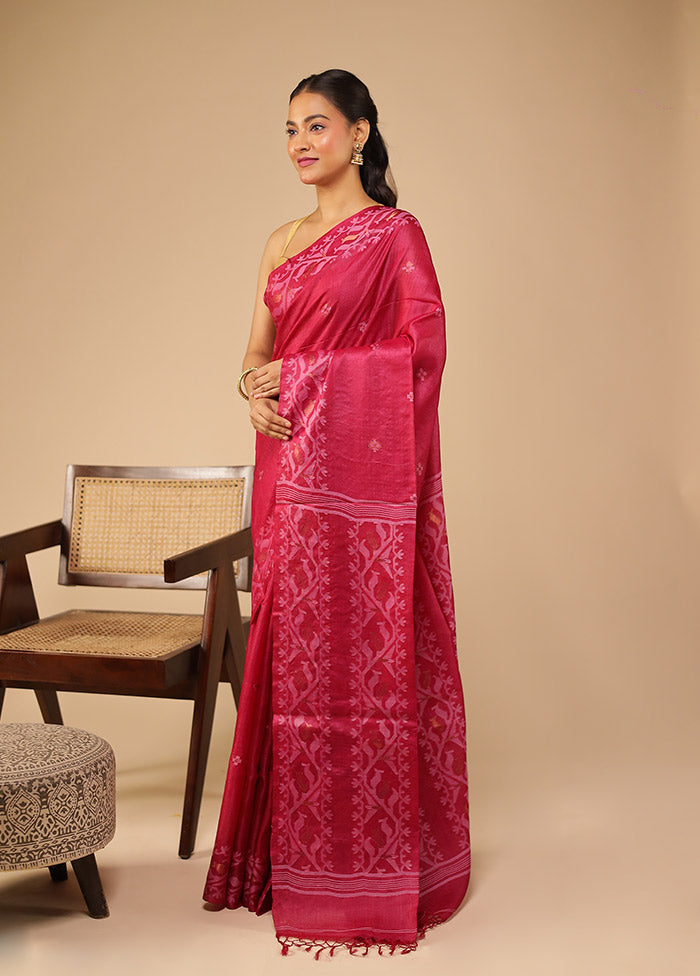 Purple Handloom Tussar Pure Silk Saree With Blouse Piece
