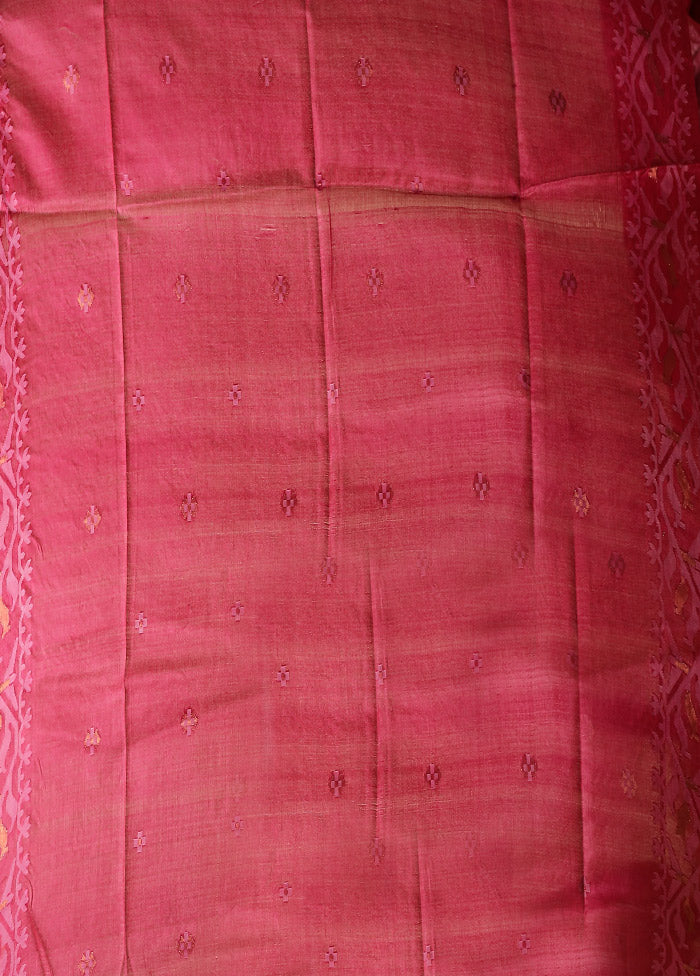Purple Handloom Tussar Pure Silk Saree With Blouse Piece