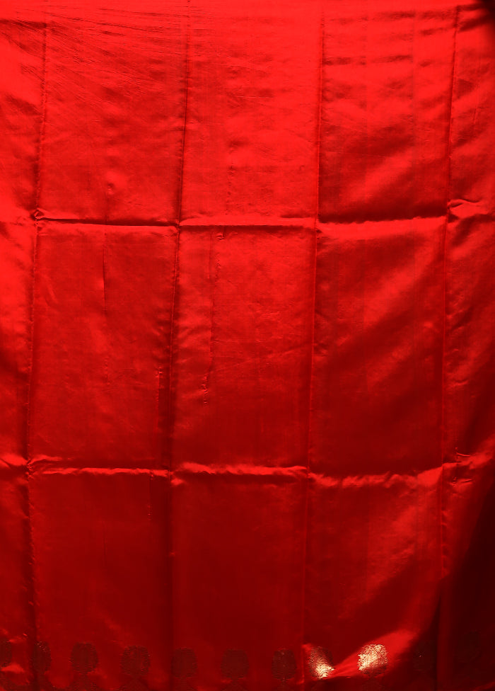 Red Handloom Katan Pure Silk Saree With Blouse Piece
