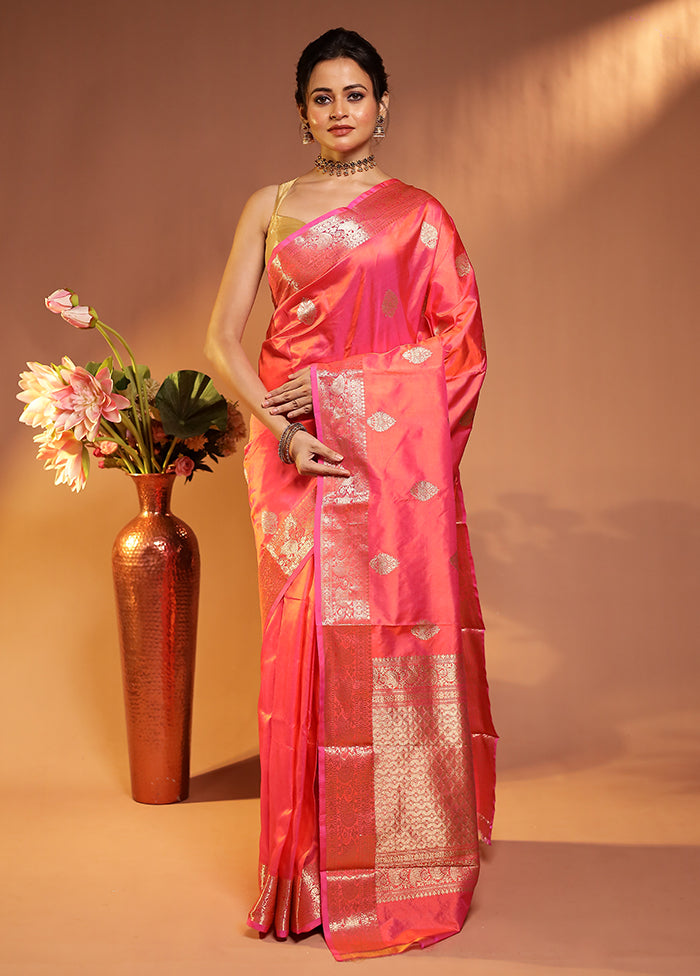 Pink Handloom Katan Pure Silk Saree With Blouse Piece