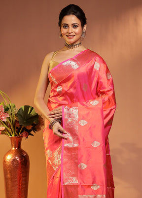 Pink Handloom Katan Pure Silk Saree With Blouse Piece