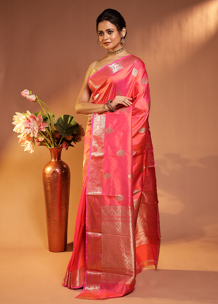 Pink Handloom Katan Pure Silk Saree With Blouse Piece