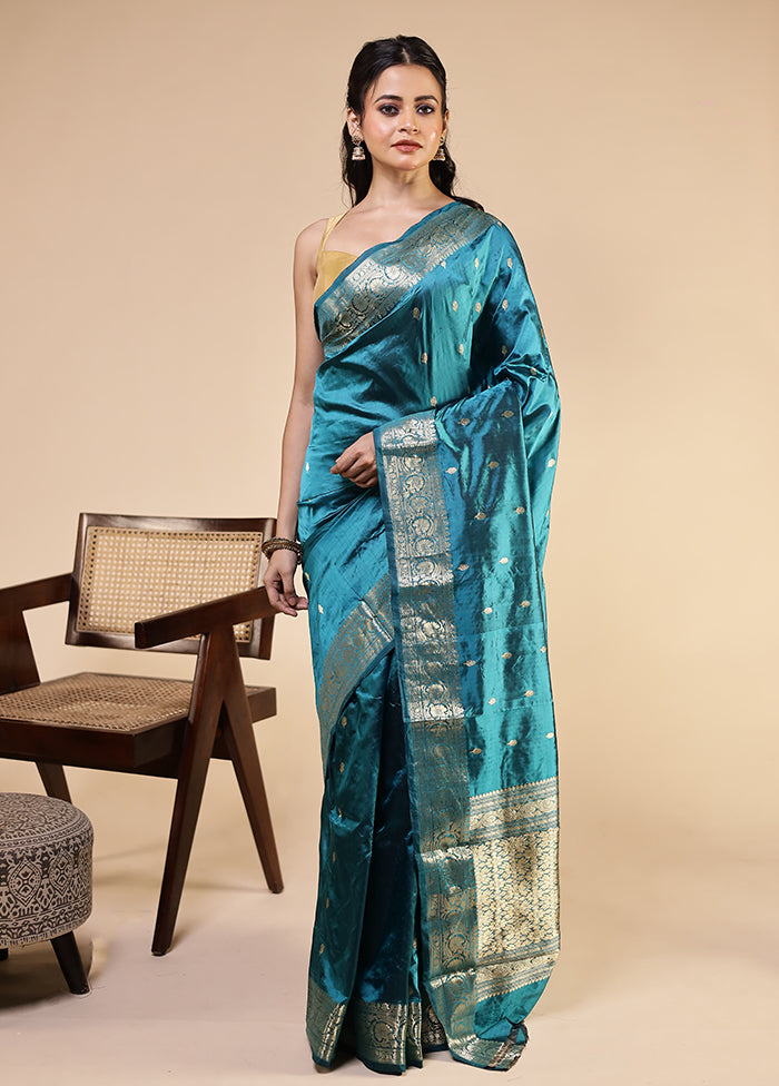 Green Handloom Katan Pure Silk Saree With Blouse Piece