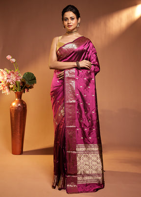 Blue Handloom Katan Pure Silk Saree With Blouse Piece