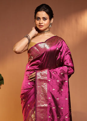 Blue Handloom Katan Pure Silk Saree With Blouse Piece