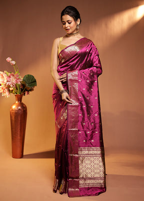 Blue Handloom Katan Pure Silk Saree With Blouse Piece