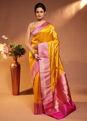Yellow Handloom Katan Pure Silk Saree With Blouse Piece