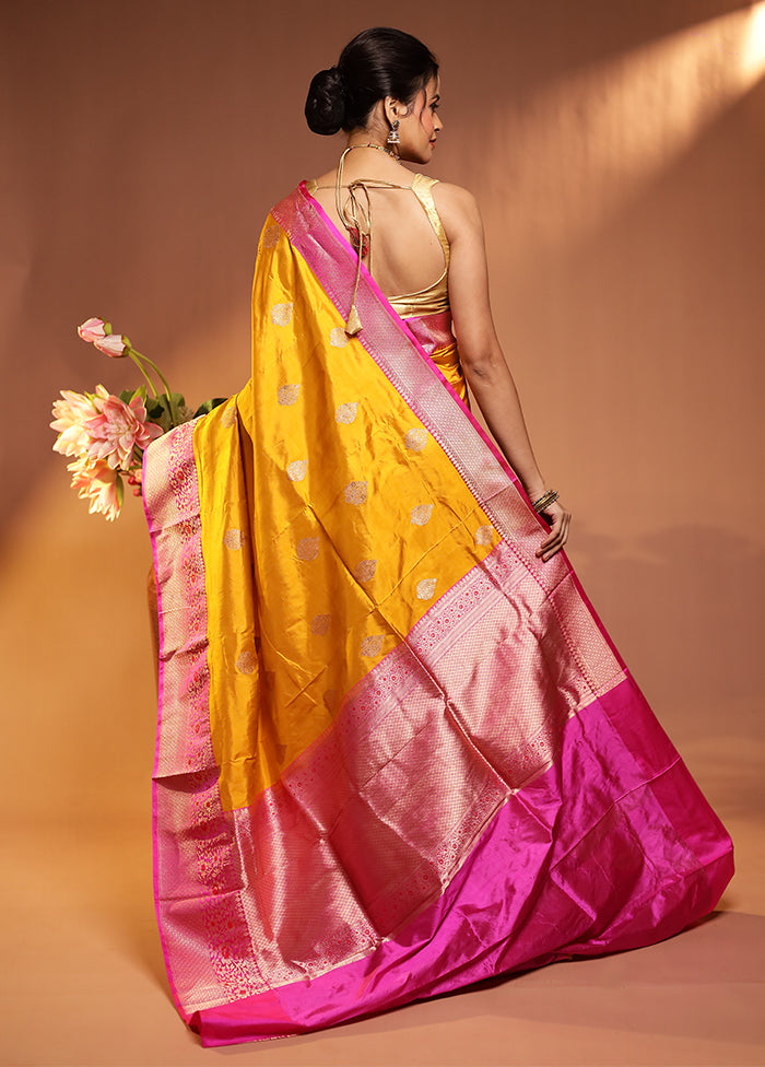 Yellow Handloom Katan Pure Silk Saree With Blouse Piece