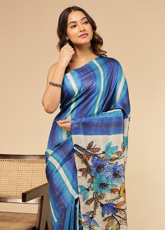Multicolor Handloom Tussar Pure Silk Saree With Blouse Piece