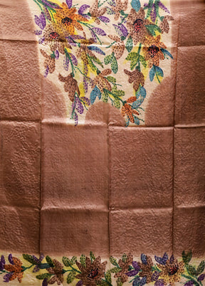 Pink Handloom Tussar Pure Silk Saree With Blouse Piece