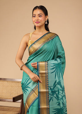 Green Printed Pure Silk Saree Without Blouse Piece