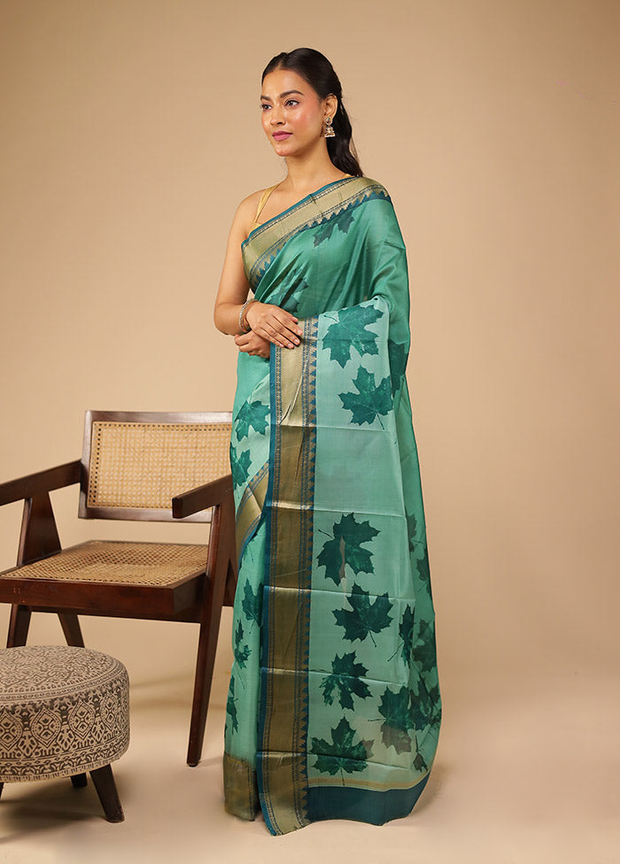 Green Printed Pure Silk Saree Without Blouse Piece