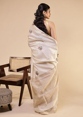 Cream Tussar Silk Saree With Blouse Piece