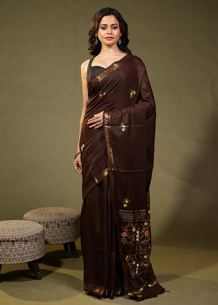 Brown Tussar Silk Saree With Blouse Piece