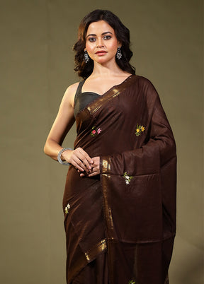 Brown Tussar Silk Saree With Blouse Piece