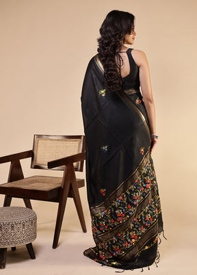 Black Tussar Silk Saree With Blouse Piece