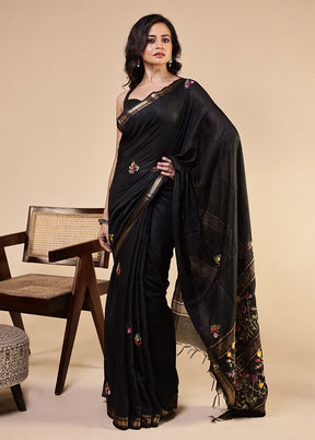 Black Tussar Silk Saree With Blouse Piece