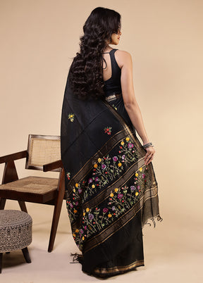 Black Tussar Silk Saree With Blouse Piece