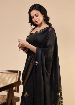 Black Tussar Silk Saree With Blouse Piece