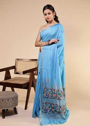 Blue Tussar Silk Saree With Blouse Piece