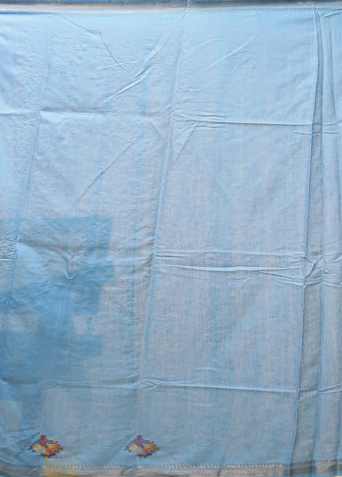 Blue Tussar Silk Saree With Blouse Piece