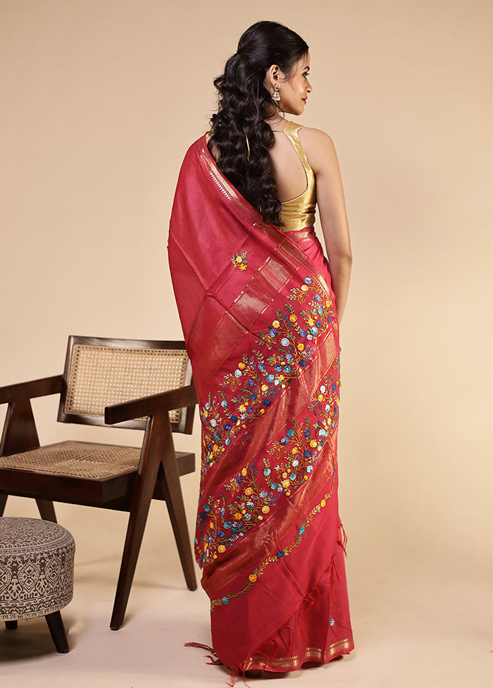 Pink Tussar Silk Saree With Blouse Piece
