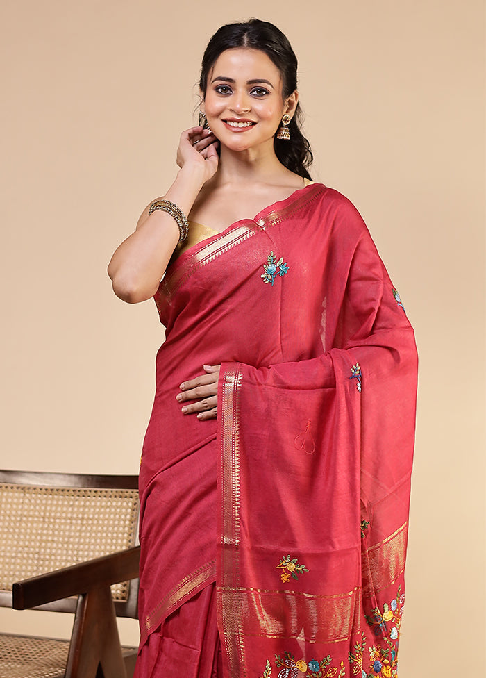 Pink Tussar Silk Saree With Blouse Piece
