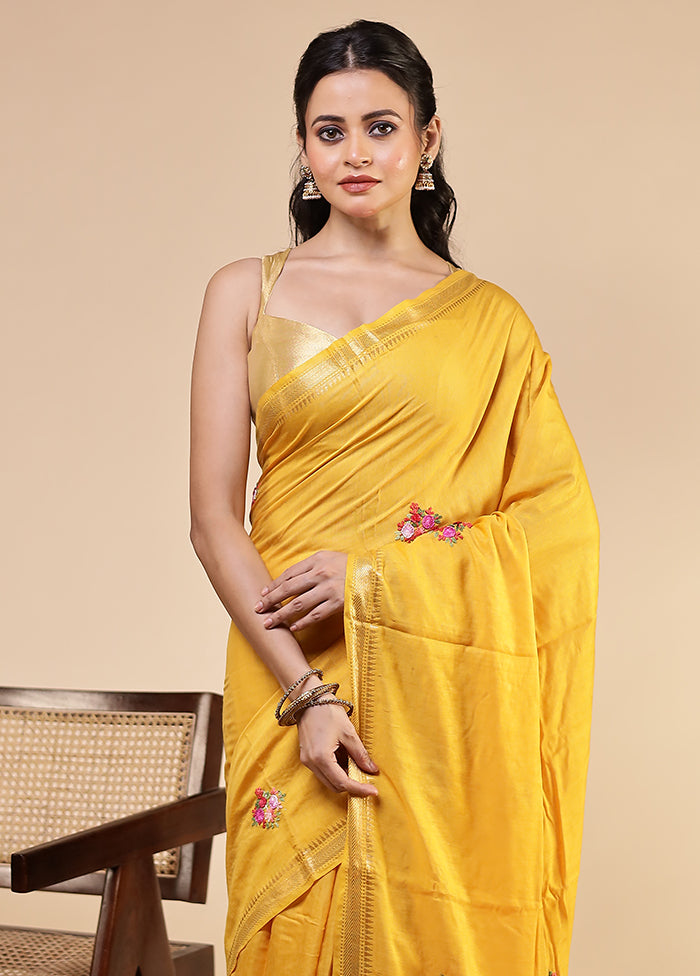 Yellow Tussar Silk Saree With Blouse Piece