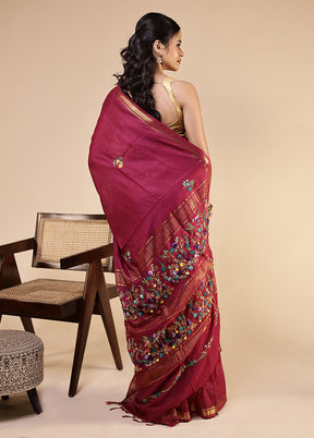 Purple Tussar Silk Saree With Blouse Piece