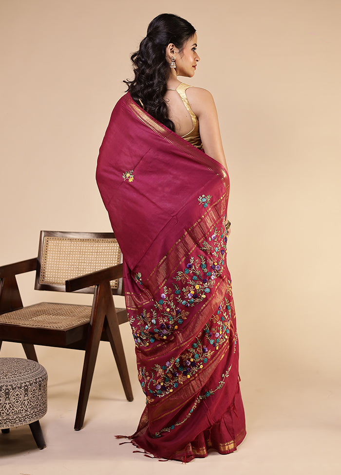 Purple Tussar Silk Saree With Blouse Piece