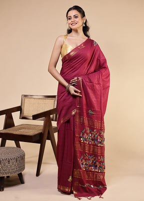 Purple Tussar Silk Saree With Blouse Piece