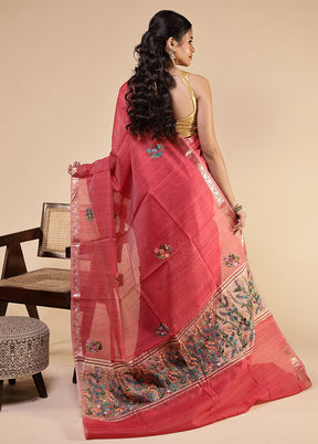 Red Tussar Silk Saree With Blouse Piece
