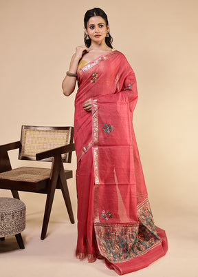 Red Tussar Silk Saree With Blouse Piece