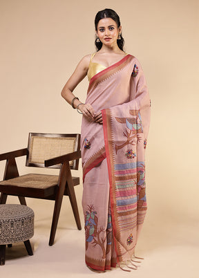 Purple Linen Silk Saree With Blouse Piece
