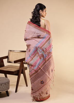 Purple Linen Silk Saree With Blouse Piece