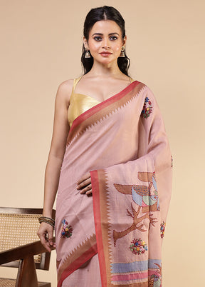 Purple Linen Silk Saree With Blouse Piece