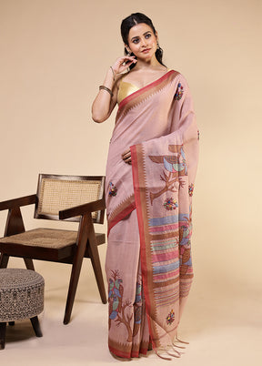 Purple Linen Silk Saree With Blouse Piece