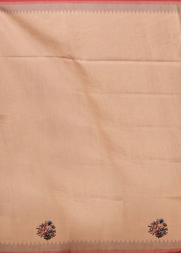 Peach Linen Silk Saree With Blouse Piece