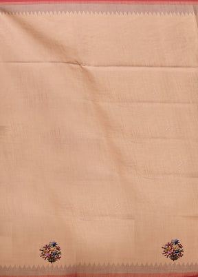 Peach Linen Silk Saree With Blouse Piece