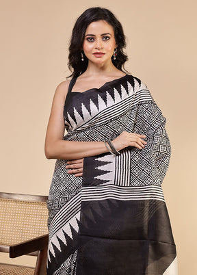 White Printed Pure Silk Saree Without Blouse Piece